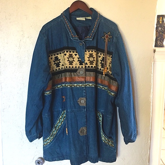 Vintage 80’s Collectable Hickory Denim Hippie Embellished Southwest Tapestry JKT - Picture 2 of 11